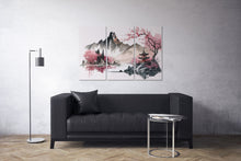 Load image into Gallery viewer, Minimalistic Japan Landscape in Pink Oriental Ink Wall Art Framed Canvas Print, Made in Italy!