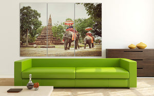 Ayutthaya, Thailand Walking with Elephants Canvas Eco Leather Print, Made in Italy!
