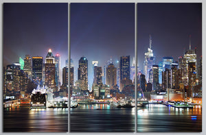 New York City Manhattan Skyline over Hudson River Leather Print, Made in Italy!