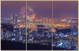 Seoul Fireworks Festival, South Korea Canvas Eco Leather Print, Made in Italy!