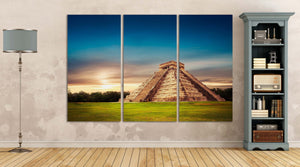 El Castillo Pyramid in Chichen Itza home art 3 panels