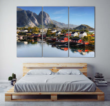 Laden Sie das Bild in den Galerie-Viewer, 3 Piece Lofoten, Norway Framed Canvas Leather Print