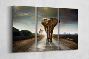 Wild Elephant Walking Wall Decor Canvas Eco Leather Print