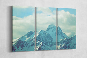 Winter Mountains with Snow Vintage Filter Leather Print, Made in Italy!
