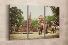 Carica l&#39;immagine nel visualizzatore di Gallery, Ayutthaya, Thailand Walking with Elephants Canvas Eco Leather Print, Made in Italy!