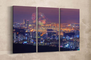 Seoul Fireworks Festival, South Korea Canvas Eco Leather Print, Made in Italy!