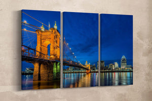Cincinnati skyline at twilight canvas eco leather print, Made in Italy!