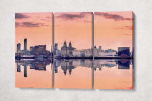 Liverpool Skyline Pink Sky Panoramic Print Ready to Hang Canvas Eco Leather Print