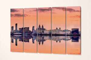 Liverpool Skyline Pink Sky Panoramic Print Ready to Hang Canvas Eco Leather Print