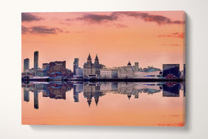 Liverpool Skyline Pink Sky Panoramic Print Ready to Hang Canvas Eco Leather Print