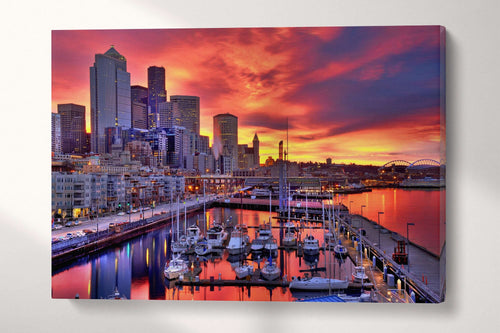 Seattle Skyline at Dawn Leather Print/Seattle Canvas Print/Large Wall Art/Large Wall Decor/Triptych/Made in Italy/Better than Canvas