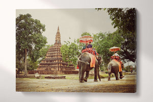 Ayutthaya, Thailand Walking with Elephants Canvas Eco Leather Print, Made in Italy!