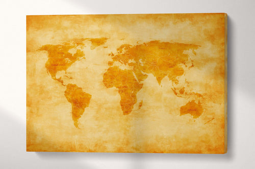 Vintage World Map with Borders and Nations Canvas Eco Leather Print, Made in Italy!