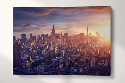 New York City Sunrise Canvas Wall Art Eco Leather Print