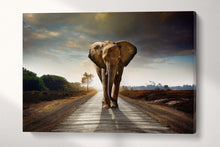 Load image into Gallery viewer, Wild Elephant Walking Wall Art Canvas Eco Leather Print