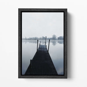 Loch Ness Foggy Dock Natural Black Frame Canvas Wall Art