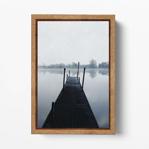 Loch Ness Foggy Dock Natural Wood Frame Canvas Wall Art