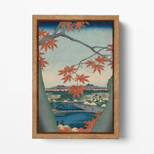 Laden Sie das Bild in den Galerie-Viewer, Maple Trees at Mama, Tekona Shrine and Linked Bridge Utagawa Hiroshige Wood Frame Canvas