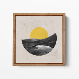 Art Collage Contemporary Art Sunset On Mountains With Lake Canvas Wall Art Framed Eco Leather Print, Made in Italy!