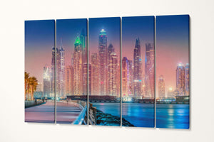 Dubai Marina Area From The Palm Jumeirah Island Canvas Eco Leather Print 5 Panels