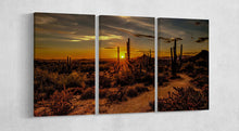 Charger l&#39;image dans la galerie, Sunset Arizona Desert Wall Art Eco Leather Canvas Print 3 Panels