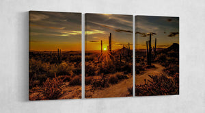 Sunset Arizona Desert Wall Art Eco Leather Canvas Print 3 Panels