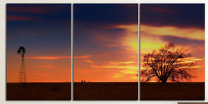 West Texas Sunset Wall Art Eco Leather Canvas Print 3 Panels Detail