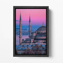 Laden Sie das Bild in den Galerie-Viewer, The Blue Mosque Sultan Ahmed Mosque Istanbul Pink Sky Wall Art Home Decor Canvas Eco Lather Print Black Frame