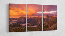 Charger l&#39;image dans la galerie, Sunrise Over Dolomiti Mountain Peak Canvas Eco Leather Print 3 Panels