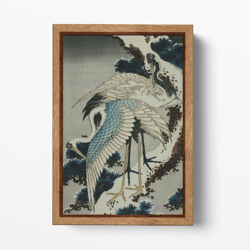 Cranes on Branch of Snow-covered Pine Katsushika Hokusai Japanese Art 1820 Canvas Wall Art Eco Leather Print, Made in Italy!