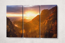 Carica l&#39;immagine nel visualizzatore di Gallery, Mountains Dramatic Sunset Wall Art Canvas Eco Leather Print 3 Panels