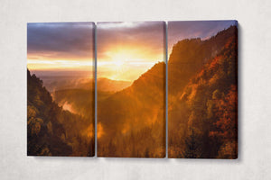 Mountains Dramatic Sunset Wall Art Canvas Eco Leather Print 3 Panels