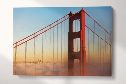 Golden Gate With San Francisco Skyline Canvas Wall Art Eco Leather Print single panel