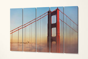 Golden Gate With San Francisco Skyline Canvas Wall Art Eco Leather Print 5 panels