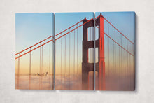 Laden Sie das Bild in den Galerie-Viewer, Golden Gate With San Francisco Skyline Canvas Wall Art Eco Leather Print 3 panels