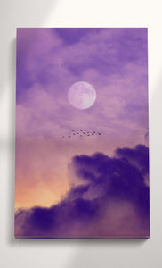 Full Moon In Cloudy Pink Sky Canvas Eco Leather Framed Print