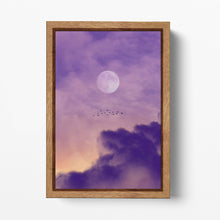 Load image into Gallery viewer, Full Moon In Cloudy Pink Sky Canvas Eco Leather Reproduction Print, Made in Italy! Wood Frame