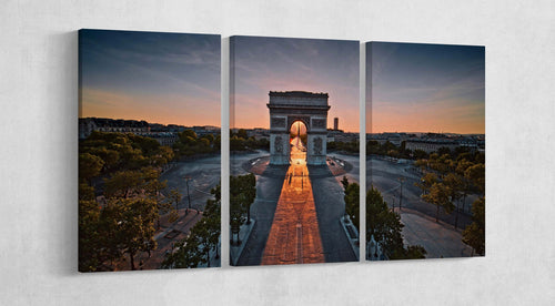 Paris Arc de Triomphe Place Charles de Gaulle Canvas Wall Art Eco Leather Print 3 Panels