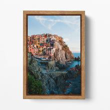 Load image into Gallery viewer, Manarola Italian Landscape Cinque Terre Liguria Wall Art Home Decor Eco Leather Print Wood Frame