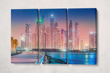 Charger l&#39;image dans la galerie, Dubai Marina Area From The Palm Jumeirah Island Canvas Eco Leather Print 3 Panels