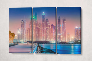 Dubai Marina Area From The Palm Jumeirah Island Canvas Eco Leather Print 3 Panels