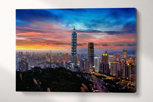 Taipei Skyline at Sunset Canvas Eco Leather Print