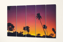 Laden Sie das Bild in den Galerie-Viewer, Tomatlán Jalisco Palm Silhouette Sunset Canvas Eco Leather Print 5 Panels