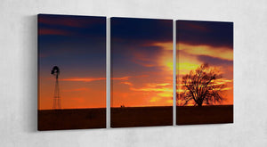 West Texas Sunset Wall Art Eco Leather Canvas Print 3 Panels