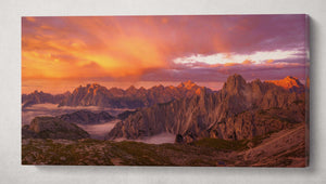 Sunrise Over Dolomiti Mountain Peak Canvas Eco Leather Print