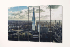 London The Shard Skyline Wall Art Home Decor Canvas Eco Leather Print 5 Panels
