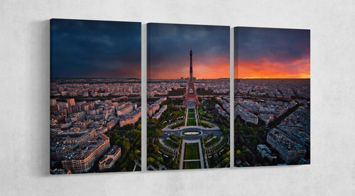 Paris Champ de Mars Eiffel Tower Garden Wall Art Eco Leather Print 3 Panels