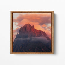 Laden Sie das Bild in den Galerie-Viewer, Sunset Dolomites Square Wall Decor Wood Frame Canvas Eco Leather Print