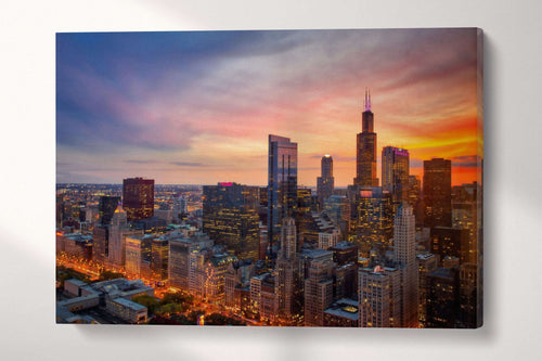 Chicago Millennium Park at Sunset Canvas Eco Leather Print