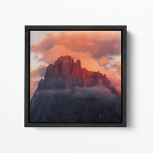 Sunset Dolomites Square Wall Decor Black Frame Canvas Eco Leather Print